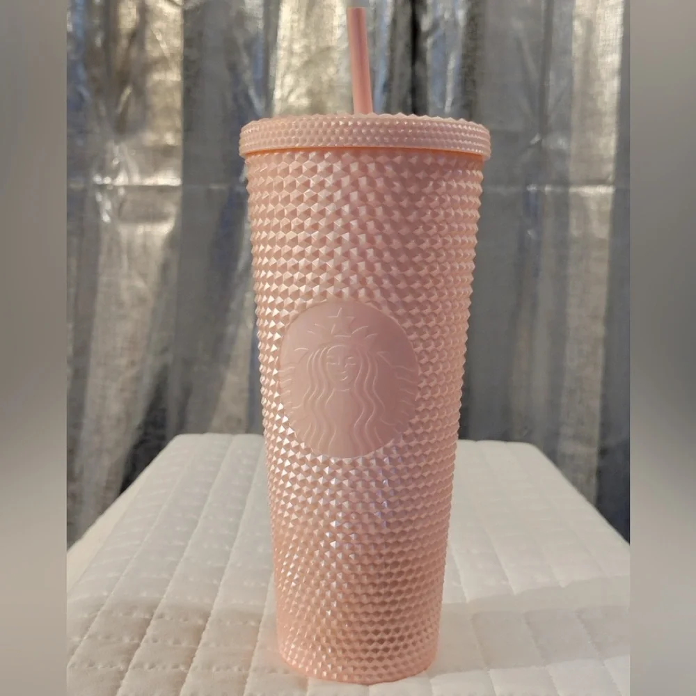 Starbucks 2024 Peach Pink Iridescent Studded Cold Cup Tumbler Coffee Collectible